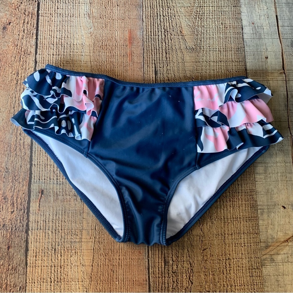 Blueberry bay swimwear girls blue bikini bottom with pink ruffles -14Y